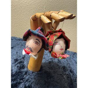 Handcrafted Folk Art Egg Ornaments With Painted Faces & Fabric Hats For Seasonal